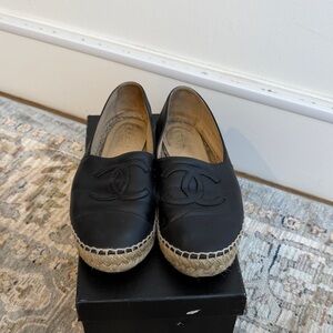 CHANEL Black and Tan Espadrilles